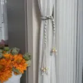 Bohemian Macrame Curtain Tieback with Natural Wooden Beads Handmade Woven Rope Drapery Holdback - 102cm / Off White