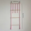 Macrame Hair Bow Organizer Pink Wall Hanging Headband Holder with Wooden Sticks 35x98cm - Style 2 / Pink