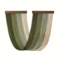 Bohemian woven cotton wall hanging tapestry with wooden bar, gradient green home decor. - 38x200 with lights / Green Series