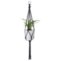 Bohemian handmade macrame plant hanger with white pot, perfect for indoor wall decor display. - Simple Style / Black