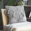 Grey bohemian macrame throw pillow cover, handmade cotton woven tassel cushion case. - No Insert / Gray