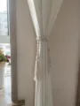 Boho handmade cotton rope curtain tieback with wooden beads fringe beige curtain holder - Natural Cotton
