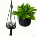 Black macrame plant hanger handmade cotton rope hanging basket for indoor home garden decor - Style 2 Black