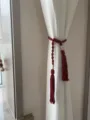 Handmade bohemian curtain tieback with wooden beads tassels, elegant cotton rope decor. - Burgundy