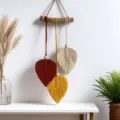 Handmade macrame leaf wall hanging, bohemian woven cotton tassel decor for room aesthetic. - Yellow Series