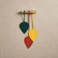 Handmade macrame leaf wall hanging bohemian style style cotton rope tassel home decor detail view - Green Series
