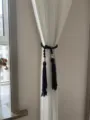 Handmade black macrame curtain tieback with wooden beads and stylish tassels decor - Black