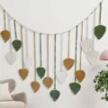 Handmade macrame leaf wall hanging with wooden beads nordic boho decor for living room. - Spring