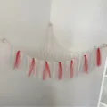 Handmade Macrame Toy Hammock Corner Net for Kids Room with Colorful Ribbons Storage - Natural Color Ribbon Style 105x105x125cm