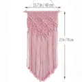 Pink macrame wall hanging boho cotton woven tapestry with wooden dowel home decor. - Light Pink