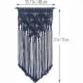 Handmade woven macrame wall hanging, dark blue bohemian cotton decor with wooden rod. - Navy Blue