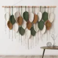 Bohemian handmade macrame leaf wall hanging, large woven tapestry for bedroom living room decor. - 10 Leaves-Brown