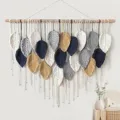 Bohemian handmade macrame leaf wall hanging large woven tapestry for bedroom living room - 21 Leaves-Navy Blue