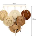 Macrame hat organizer wall hanging boho hat rack for cowboy straw hats home decor display - Spliced Wooden Stick 1