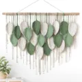 Bohemian macrame leaf wall hanging handmade woven large wall decor for living room - 21 Leaves-Green