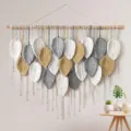 Bohemian macrame leaf wall hanging, handmade woven large textile decor for bedroom and living room. - 10 Leaves-Heather Gray