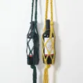 Sac en filet tissé en corde de coton fait main pour bouteille de vin, réutilisable - 86cm / Jaune