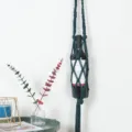 Porte-bouteille de vin en macramé de coton fait main sac suspendu en filet réutilisable. - Vert Foncé