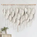 Bohemian handmade macrame leaf wall hanging for bedroom, living room apartment decor. - 21 Leaves-All Cotton White