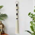 Handcrafted macrame wall hanging with woven balls and long tassel bohemian decor for bedroom - Single Black Line