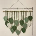 Bohemian handmade macrame leaf wall hanging tapestry for elegant bedroom wall decor item - Green 80x78cm Spliced Wooden Stick