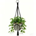 Colgador de plantas de macramé negro hecho a mano con cuentas de madera y maceta decoración. - Anillo de Hierro de 80cm Borla / Negro