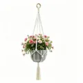 Colgador de plantas de macramé con maceta y flores artificiales decoración 80cm - Anillo de Madera de 80cm Borla / Blanco Roto