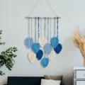 Boho macrame wall hanging, handmade woven leaf tapestry for bedroom wall decor and aesthetic room. - Blue 40x68cm