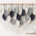 Bohemian macrame wall hanging cotton leaf tapestry boho decor for bedroom living room - 10 Leaves-Blue and White
