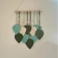 Bohemian Macrame Leaf Wall Hanging Cotton Woven Tapestry Home Decor for Bedroom Living Room - Teal 40x68cm
