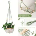 Colgador de plantas de macrame hecho a mano con cuentas de madera para decoracion de hogar - Cuentas de Madera Ajustables 78.7cm / Verde Frijol