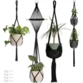 Macrame plantenhanger zwart katoenen touw hangende bloempot houder voor kamerplanten decoratie - Zwart
