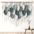Bohemian macrame leaf wall hanging, handmade woven cotton tapestries for bedroom, living room decor. - 10 Leaves-Dark Blue