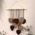 Boho handmade woven leaf macrame wall hanging tapestry for cozy bedroom wall decor style. - Brown Series 40x68cm