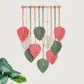 Bohemian handmade macrame leaf wall hanging woven tapestry for bedroom home wall decor variant - Pink Green 40x68cm
