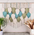 Bohemian handmade macrame leaf wall hanging large woven tapestry for bedroom living room - 10 Leaves-Lake Blue