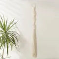 Boho cream white macrame wall hanging, handmade woven spherical tassel decor for bedroom. - Single Cotton White