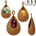 Handgemachter gewebter Hängekorb für Küche, Wandkorb für Gemüse und Obst, Jute Aufbewahrung. - Dreiteiliges Set / Kaffeebraun