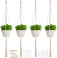 Macramé plantenhanger 4 stuks met potten hangende plantenmand voor binnen decoratie - Eenvoudige 4-Delige Set