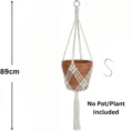 Porte-plante en macramé fait main avec pot en terre cuite pour décoration intérieure. - Pack Unique Avec Crochet / Blanc Coton