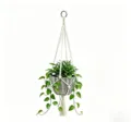 Colgador de plantas de macrame bohemio hecho a mano con maceta, cesta colgante interior. - Anillo de Hierro de 80cm Borla / Blanco Roto