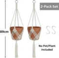 Panier suspendu en macramé fait main en corde de coton pot de fleurs lot de 2 déco - Lot de 2 Avec Crochet / Blanc Coton