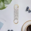 Nordic handmade woven towel scarf hanging ornament, off-white cotton rope with double wooden rings - Natural Cotton