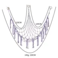 Purple macrame toy hammock for corner, bohemian style hanging toy storage net with wooden rings. - Light Purple