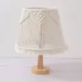 Boho handmade woven table lamp with natural wooden base and cotton macrame fringe lampshade. - Style 2 (Complete with Bulb)
