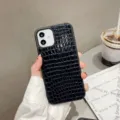 Funda de teléfono de cuero con textura de cocodrilo negra compatible iPhone, protector lujoso. - Negro