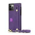 Paarse lederen telefoonhoesje met kaartgleuf riem en gouden hardware voor smartphone - Paars
