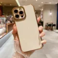 Luxury electroplated TPU soft phone case with gold frame compatible with iPhone 14 15 16 Pro Max - White / iphone13
