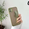 Green silicone phone case with convenient wrist strap for iPhone, soft touch finish detail view - Matcha Green / IP12 mini