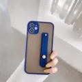 Matte translucent iPhone case with wristband strap blue bumper protective cover mobile accessory - Dark Blue / IP12 mini